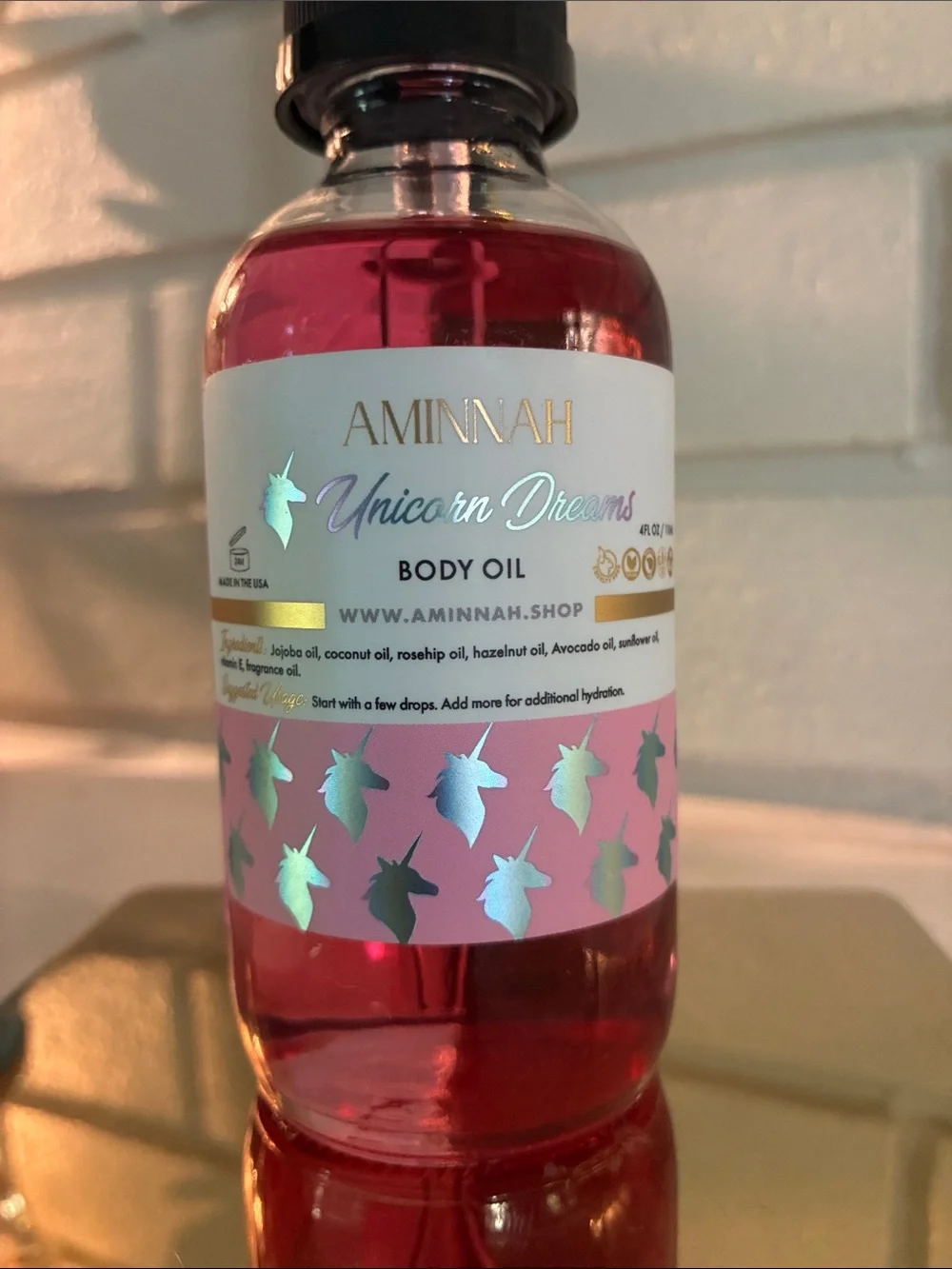 NWOT Aminnah Unicorn Dreams Pink Body Oil
